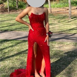 Elegant Red Strapless Gown